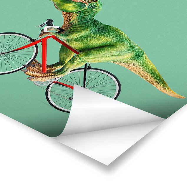 Prints green Dinosaur With Bicycle