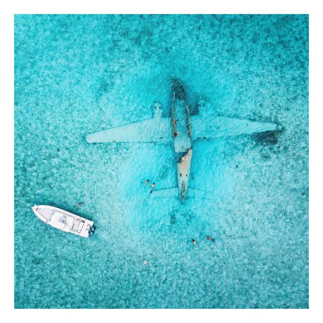 Glass splashback Top View Airplane Wreckage In The Ocean