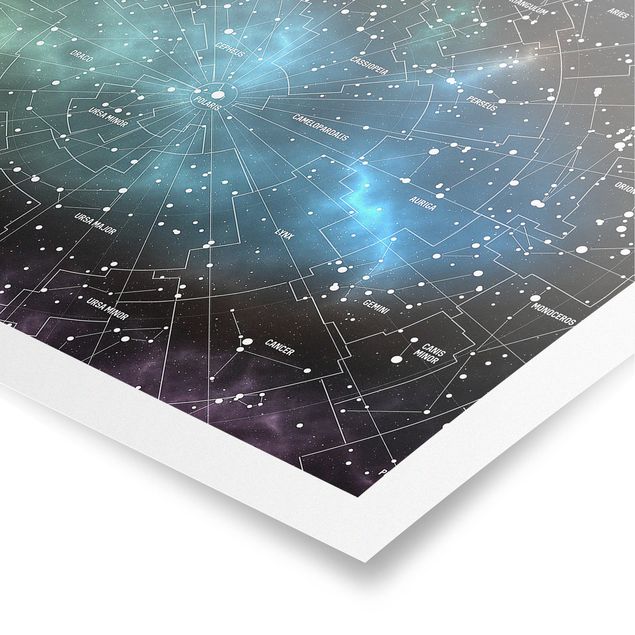 Black art prints Stellar Constellation Map Galactic Nebula