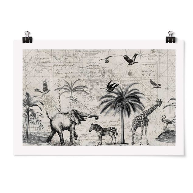 Giraffe print Vintage Collage - Exotic Map