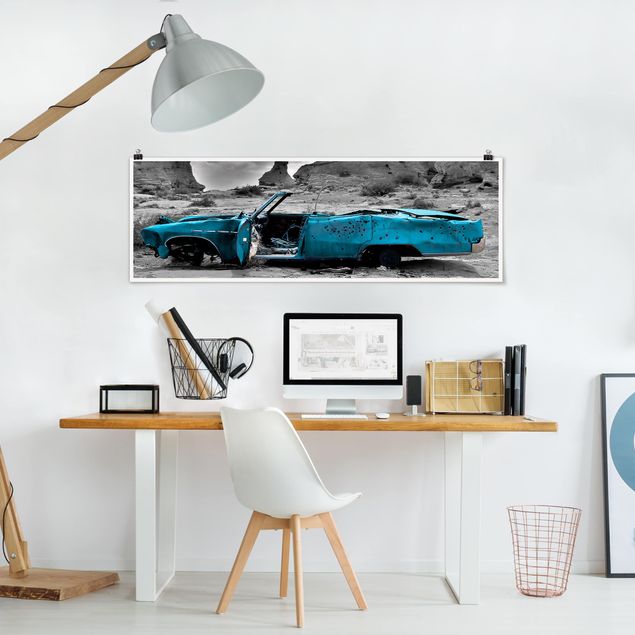 Black and white poster prints Turquoise Cadillac
