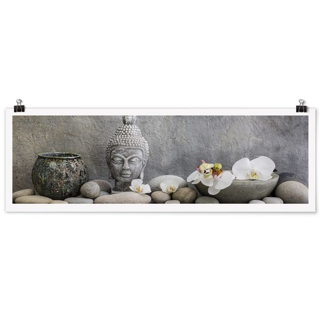 Posters art print Zen Buddha With White Orchids