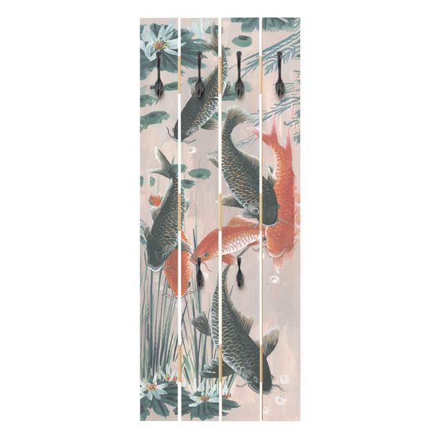 Wall mounted coat rack Asian Painting Koi In Pond II