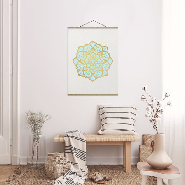 Contemporary art prints Mandala Illustration Flower Light Blue Gold