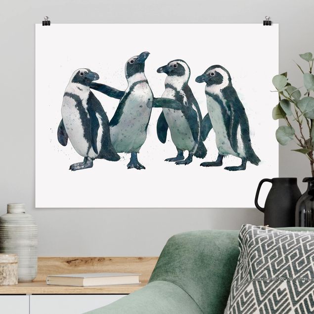 Canvas art Illustration Penguins Black And White Watercolour