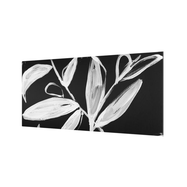 Splashback - Painted Leaves On Black - Landscape format 2:1