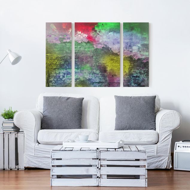 Canvas prints stone Colourful Sprayed Old Brick Wall