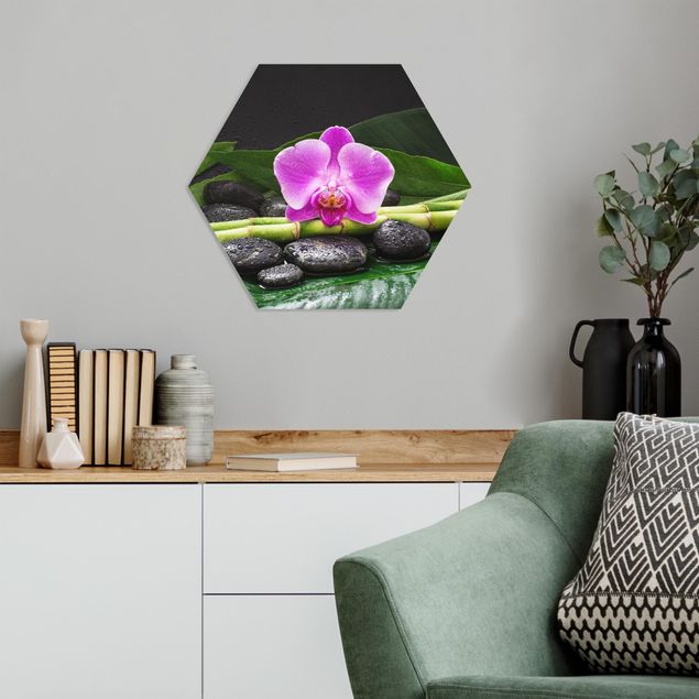 Bamboo canvas art Green Bamboo With Orchid Blossom