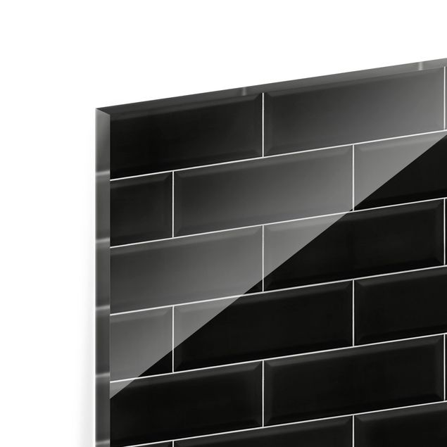 Glass Splashback - Ceramic Tiles Black - Panoramic