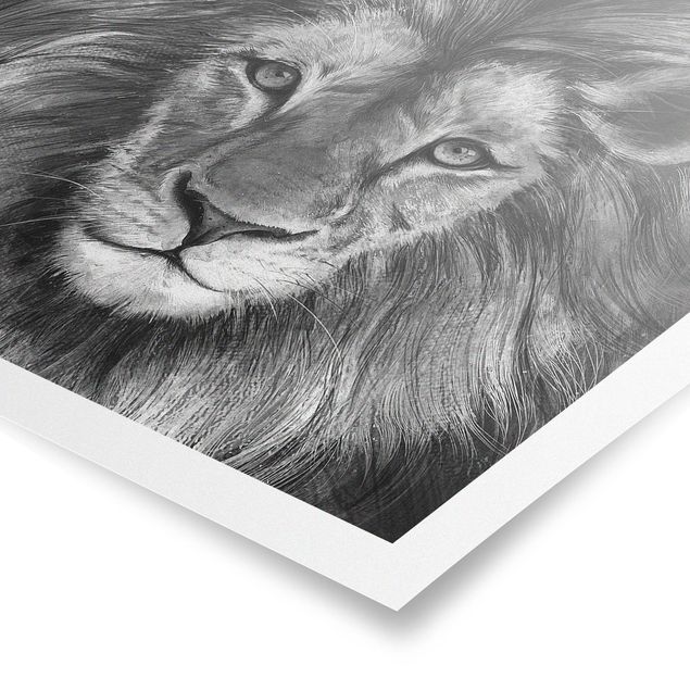 Prints animals Illustration Lion Monochrome Painting