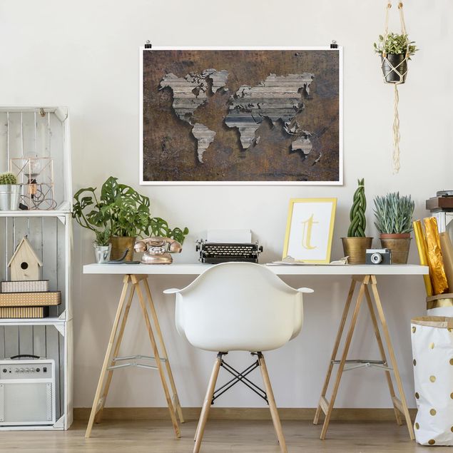 Prints maps Wooden Grid World Map