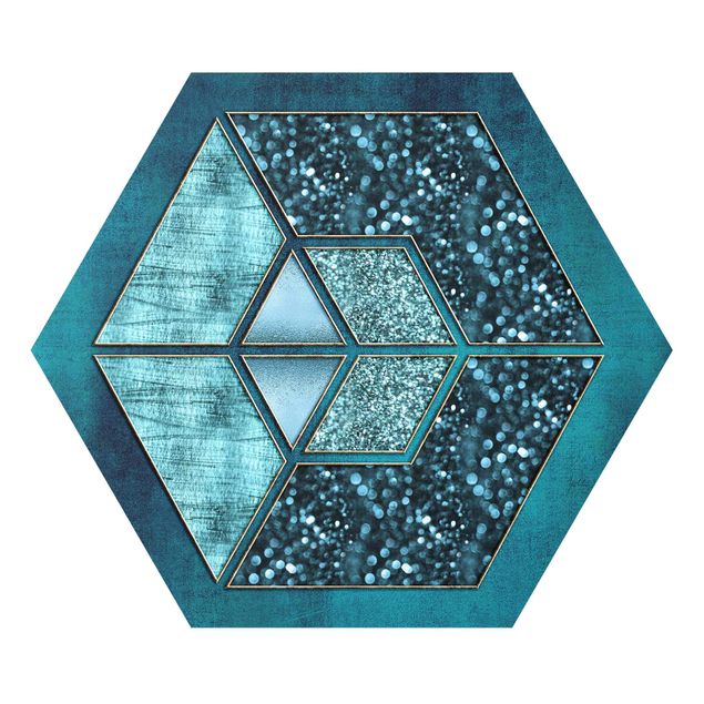 Forex prints Blue Hexagon With Gold Outline