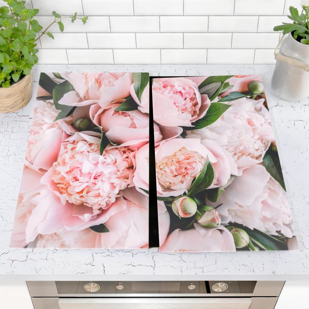 Stove top covers flower Pink Peonies With Leaves