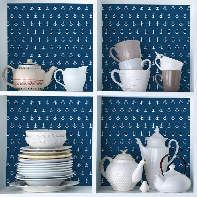 Adhesive films for furniture patterns Monogram Anchor Pattern Blue White