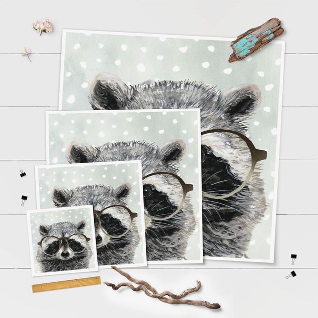 Prints Animals With Glasses - Raccoon