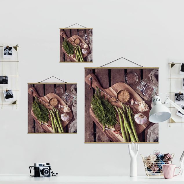 Fabric print with posters hangers Asparagus Rustic