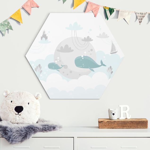 Kids room decor Clouds With Whale And Castle