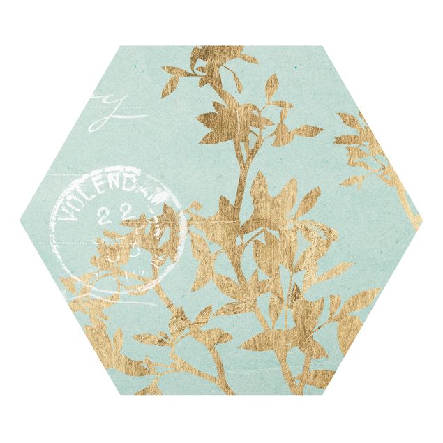 Forex prints Golden Leaves On Turquoise II