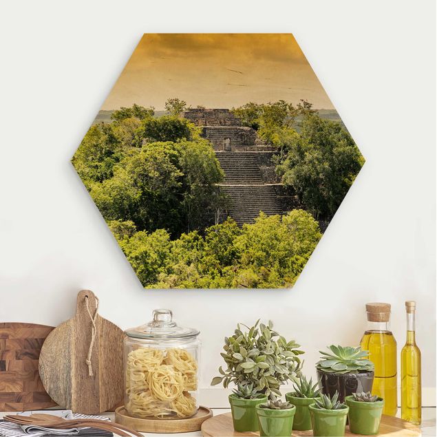 Wood prints landscape Pyramid of Calakmul