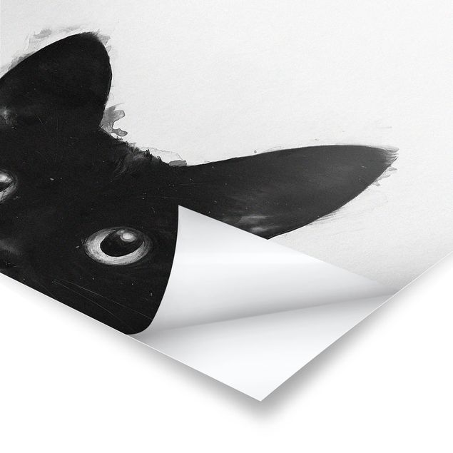 Prints black Illustration Black Cat On White Painting