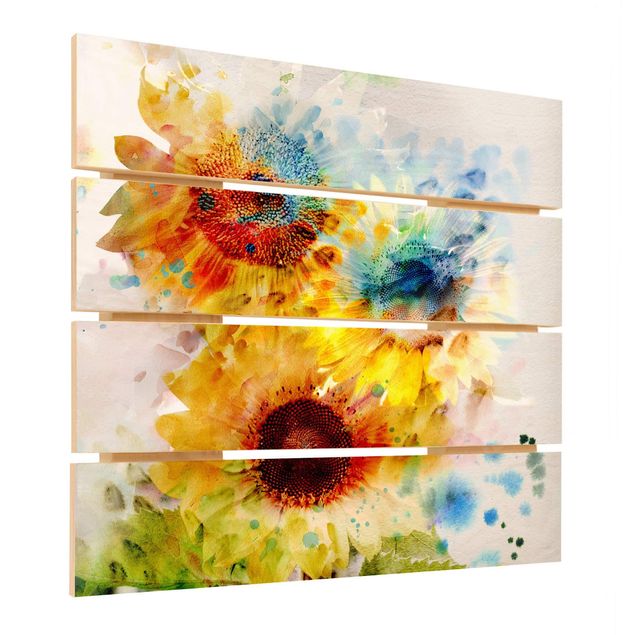 Print on wood - Watercolour Flowers Sunflowers