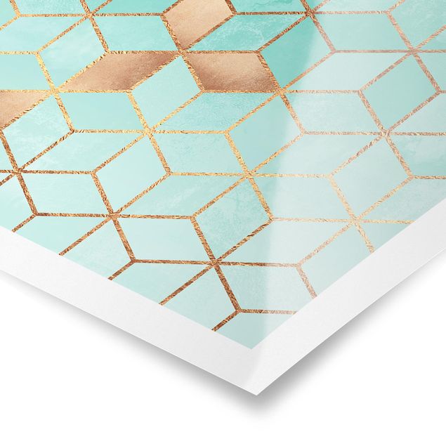 Elisabeth Fredriksson poster Turquoise White Golden Geometry