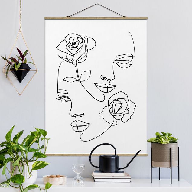 Kitchen Line Art Faces Women Roses Black And White