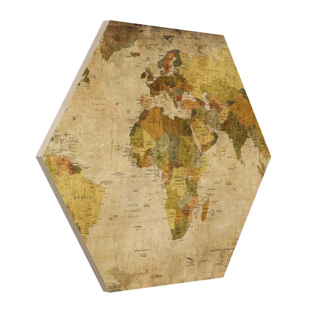 Wood photo prints World map