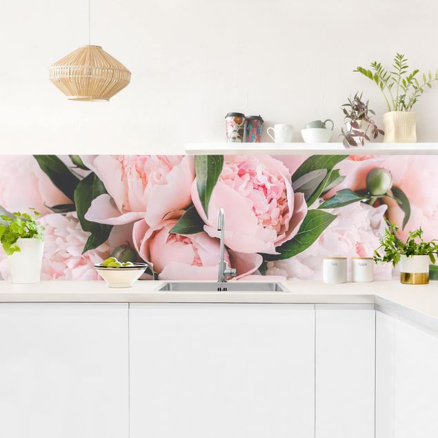 Kitchen Pink Peonies With Leaves