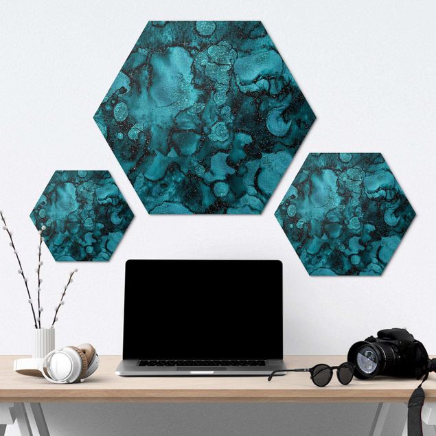Hexagon shape pictures Turquoise Drop With Glitter