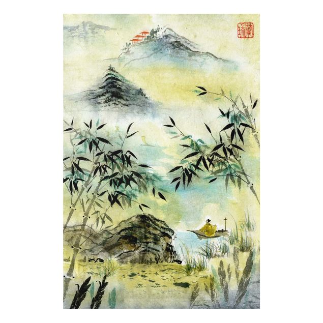 Landscape wall art Japanese Watercolour Drawing Bamboo Forest