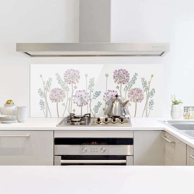Glass splashback kitchen flower Allium Illustration