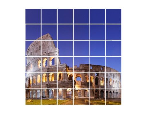 Blue tile films Illuminated Colosseum
