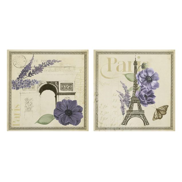 Prints floral Paris Arc De Triomphe Collage Set I