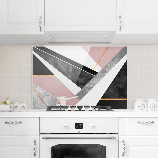 Patterned glass splashbacks Black And White Geometry With Gold
