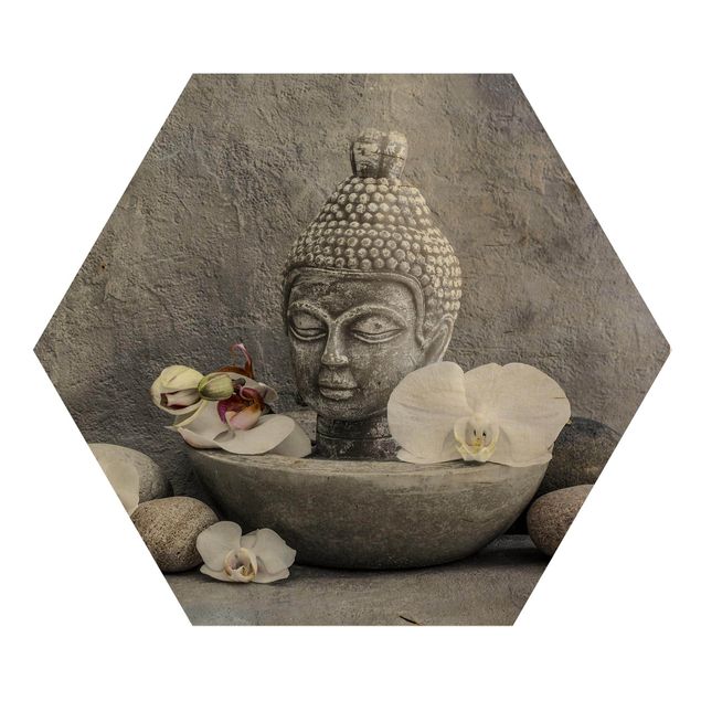 Spiritual art prints Zen Buddha, Orchids And Stones