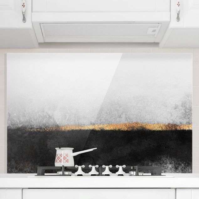 Kitchen Abstract Golden Horizon Black And White