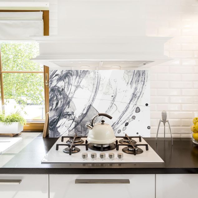 Glass splashback kitchen abstract Sonar Black And White I