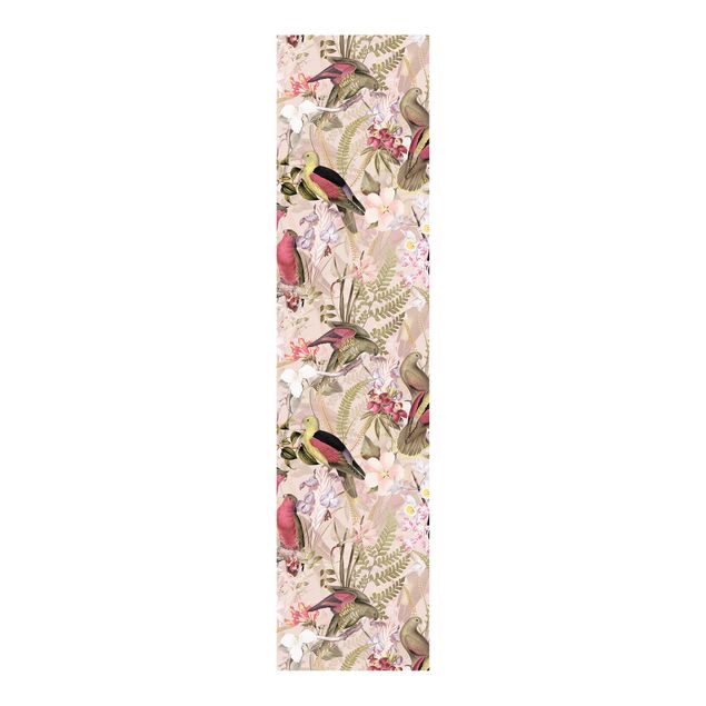 Sliding panel curtains flower Pink Pastel Birds With Flowers