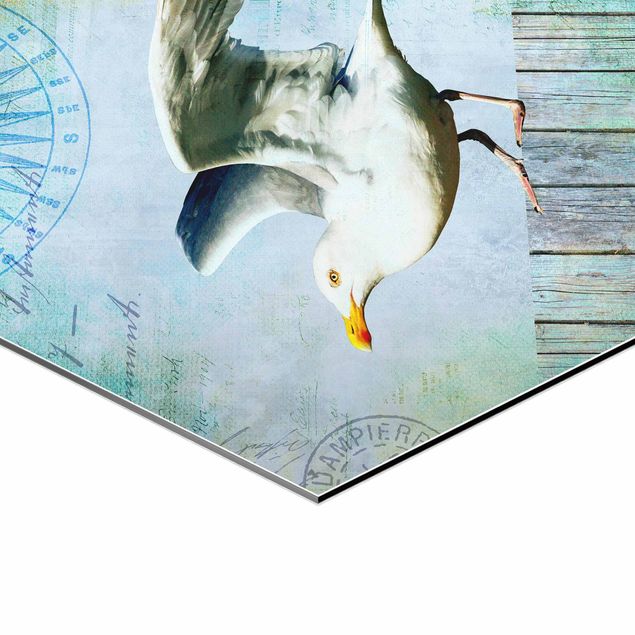 Prints Vintage Collage - Seagull On Wooden Planks