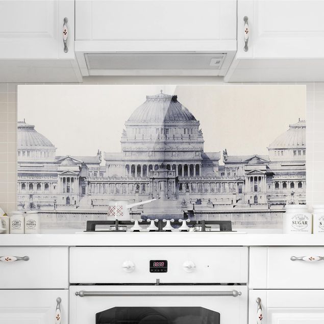 Glass splashback kitchen architecture and skylines Prix ​​De Rome Sketch I