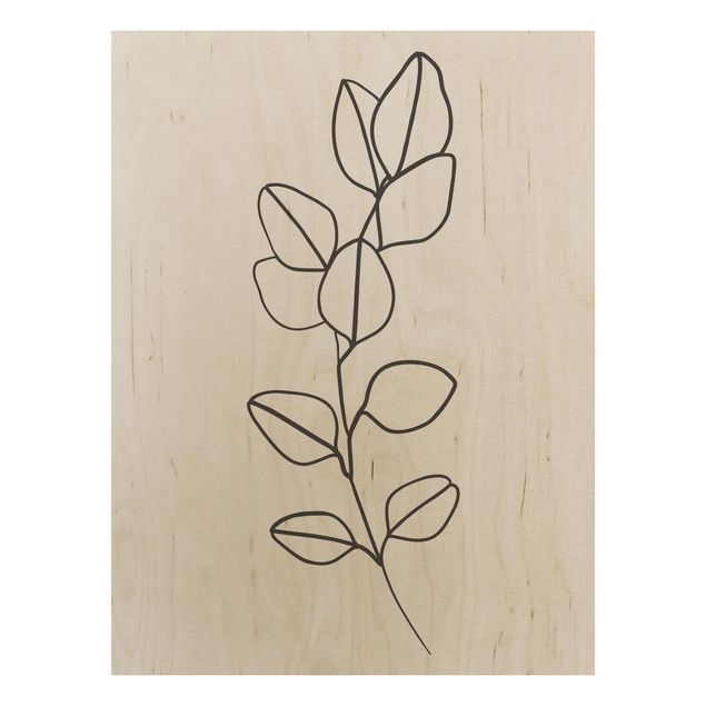Wood prints flower Line Art Branch Leaves Black And White