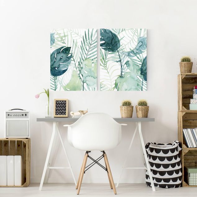 Flower print Palm Fronds In Water Color Set II