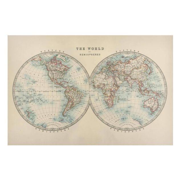 Magnet boards maps Vintage World Map The Two Hemispheres