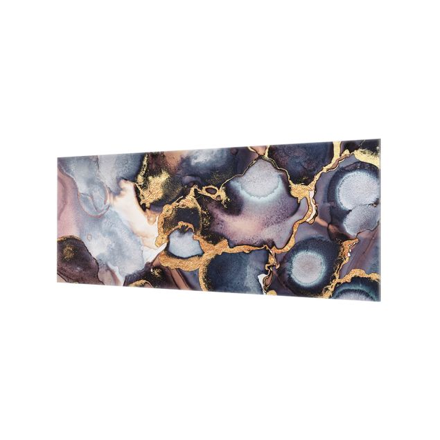 Glass splashback abstract Marble Watercolor With Gold