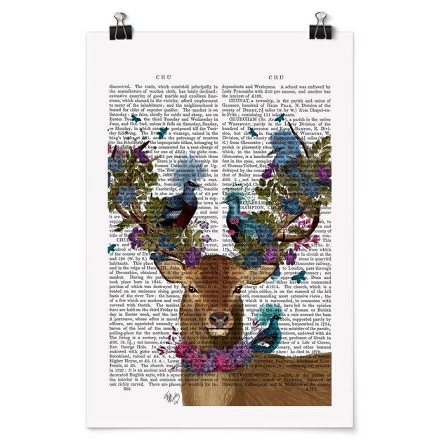 Prints animals Fowler - Deer With Pigeons