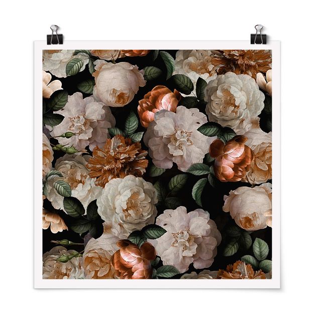 Prints vintage Red Roses With White Roses