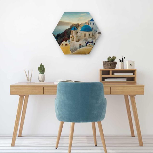 Wood photo prints Santorini
