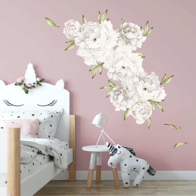 Flower wall decals Peony Set White