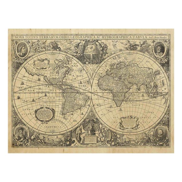 Vintage wood prints Vintage World Map Antique Illustration